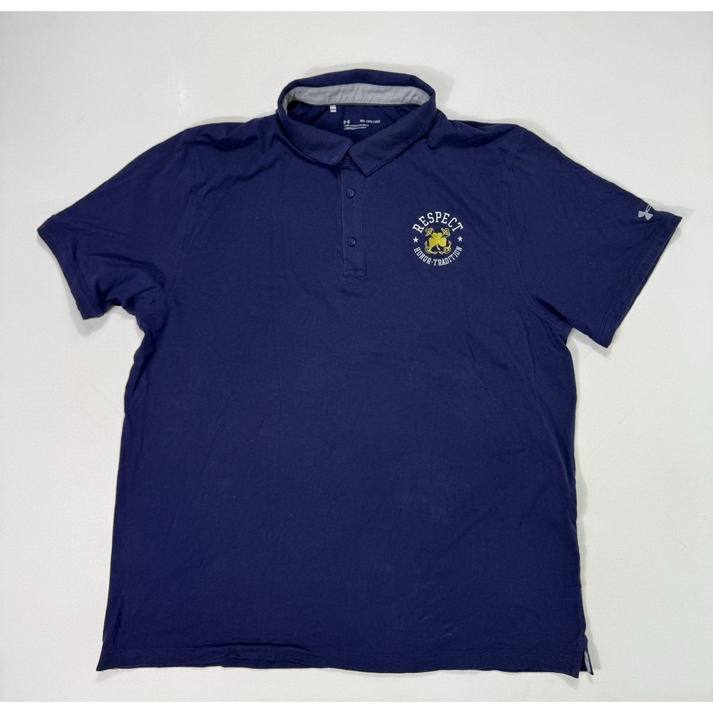 Under Armour Polo Shirt Mens 3XL Loose Stretch Golf Navy Clover Logo Sports